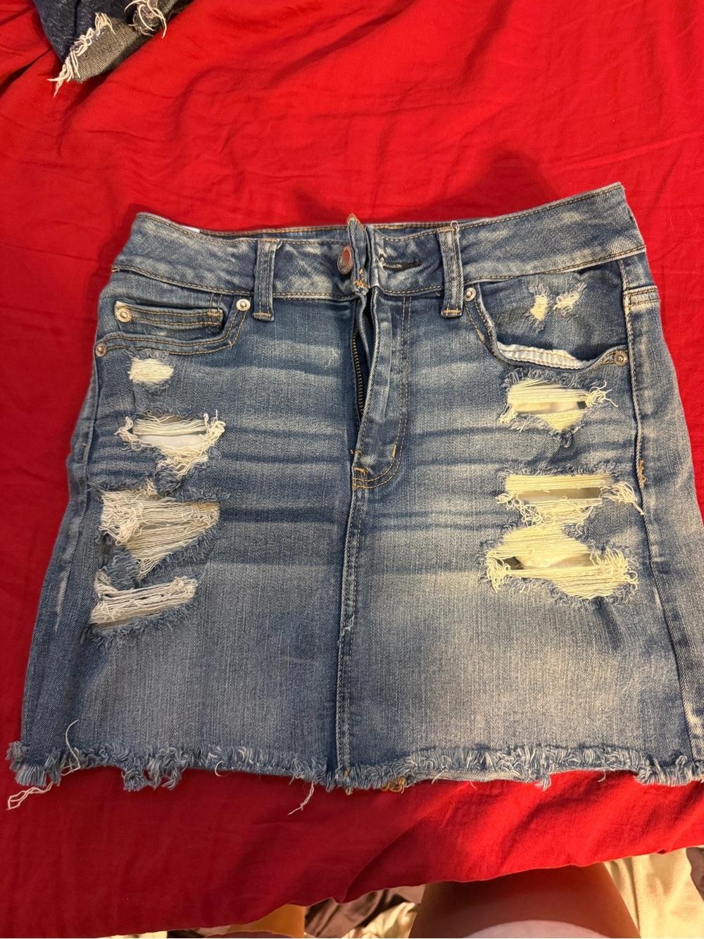 American Eagle Outfitters Distressed Denim Mini Skirt - Blue